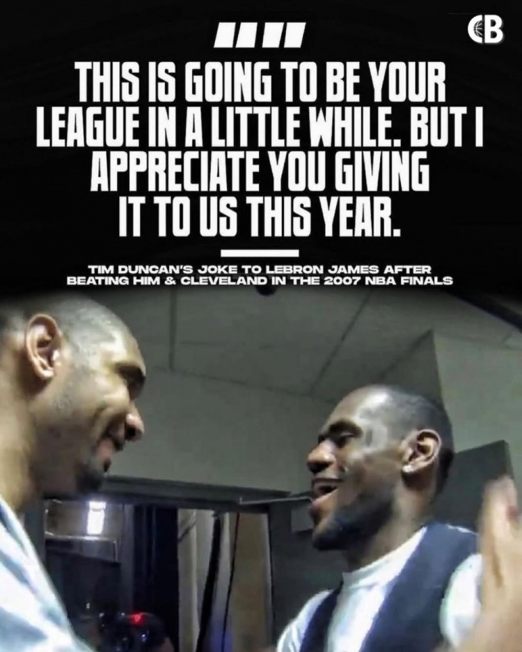 18年前的今天：马刺4-0横扫骑士夺冠 邓肯→詹姆斯：未来是你的