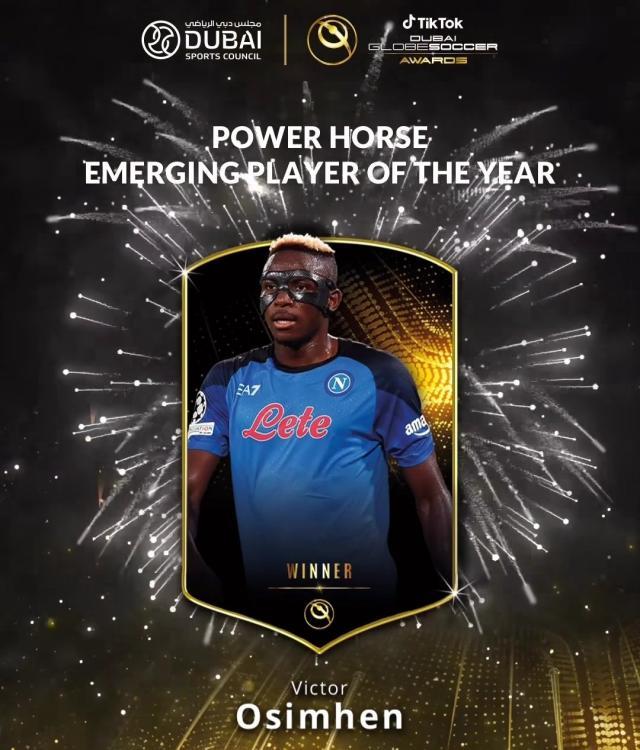 电竞世界杯-意甲最火新星！奥西门获颁环球奖年度新锐球员奖